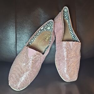 Toms Authentic Pink Sparkle Glitter Canvas Comfort Shoes Women's US 10M Q12